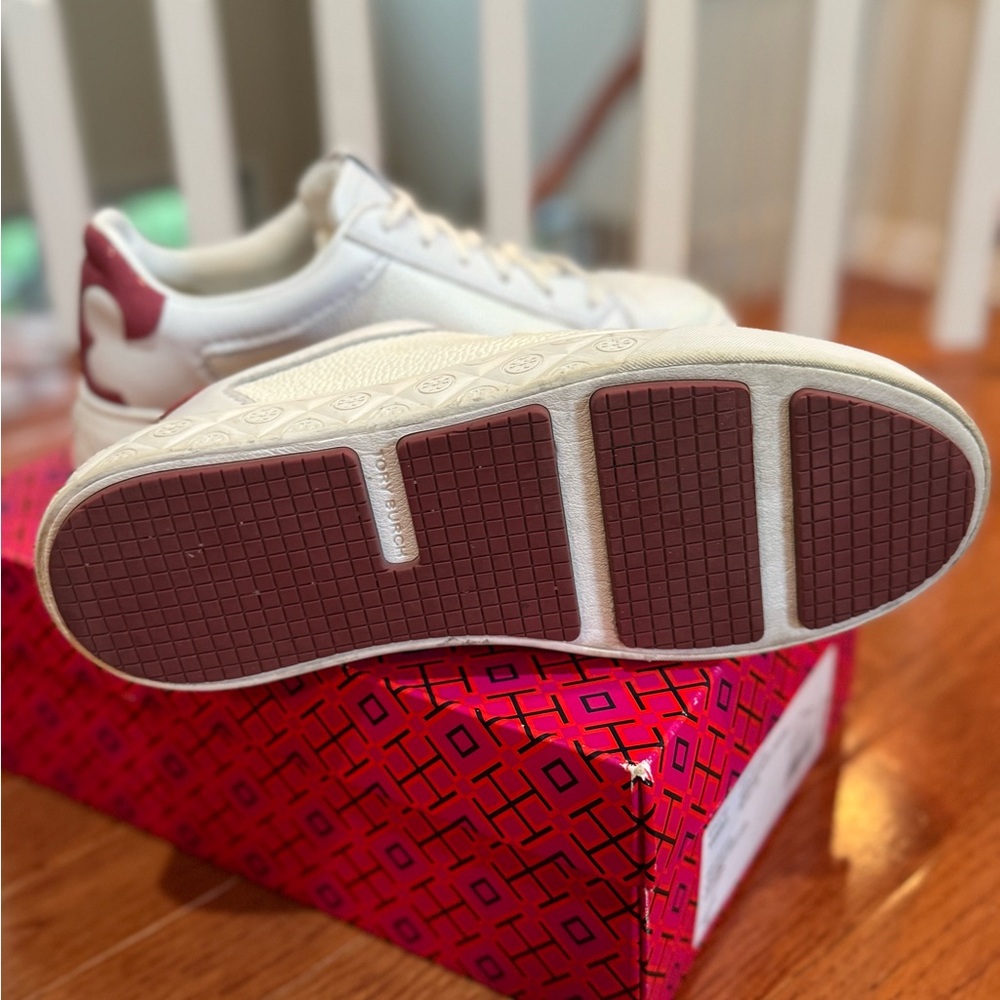 Tory Burch White and Burgundy Sneakers - Picture 4 of 6